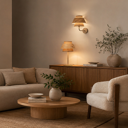Lampka stołowa KALUM WOOD + juta 1XE27 Tk Lighting 16224