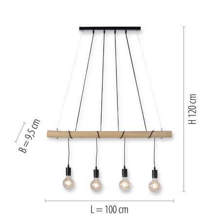 Lampa wisząca 4 zwisy na drewnianej belce TERO 4xE27 Just Light 15505-18