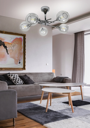 OZZO LAMPA WISZĄCA 5X40W E14 CHROM KLOSZ BEZBARWNY Candellux 35-72252