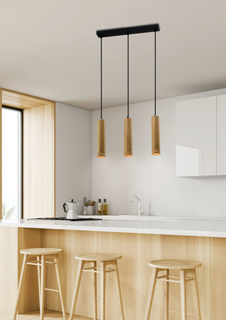 Tubo lampa wisząca czarny 3x25w gu10 klosz 25cm drewniany Candellux 33-79138