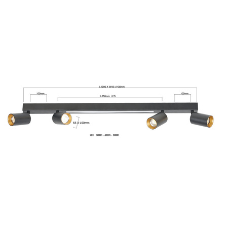 Perugia 4 plafon czarny Light Prestige LP-0703/4C BK