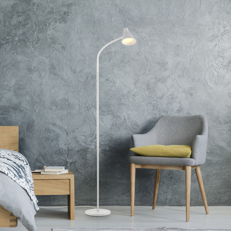 Biała lampa podłogowa z giętkim ramieniem i przełącznikiem przy kloszu PIXIE Just Light 11249-16