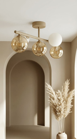 Beżowa lampa sufitowa z kloszami - kulami LEMO Kaja Lighting K-5858