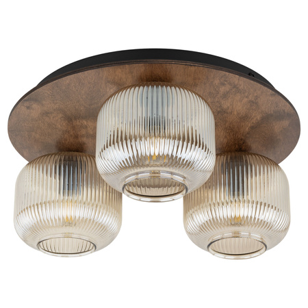Okrągła lampa sufitowa trzy szklane klosze na drewnianej podstawie SALVIA BROWN 3xE14 Tk Lighting 11068