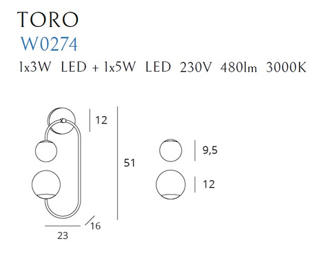 Kinkiet TORO LED MaxLight W0274