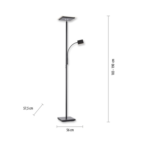 Czarna lampa podłogowa z boczną lampką LED do czytania HANS 3000K Just Light 11710-18