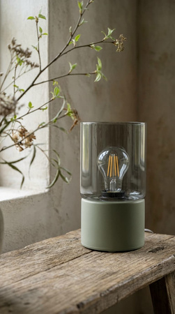 Szałwiowa lampka stołowa na komodę z kloszem DEX Kaja Lighting K-6054