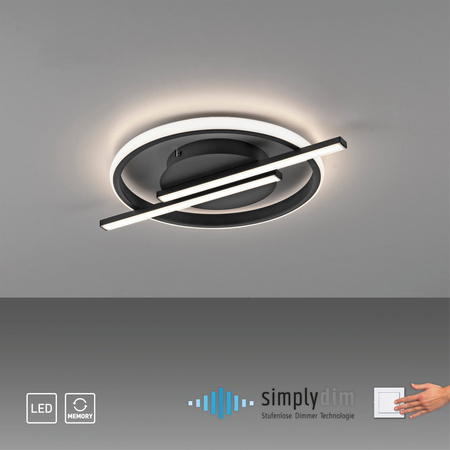 Lampa sufitowa czarna – geometryczny okrąg z linią świetlną KORSA LED 3000K z funkcją ściemniania SimplyDim  Just Light 14130-18