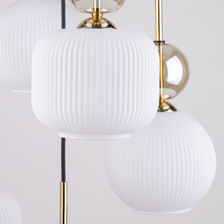 Lampa wisząca pięć zwisów szklane karbowane klosze SOPHIA COGNAC WHITE 5XE14 Tk Lighting 11593