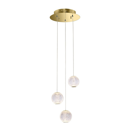Lampa wisząca złota trzy akrylowe kule 3xLED 3000K Rosario Italux PND-12220121-3A-GD