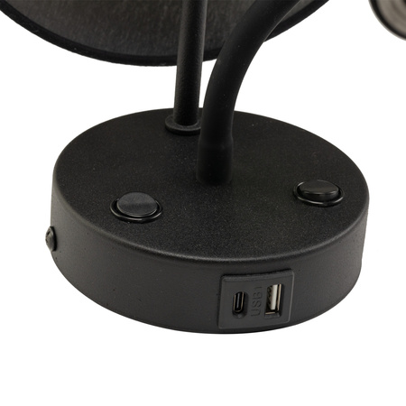 MAJA BLACK KINKIET  2 E27+ G9 + USB TK Lighting 10203