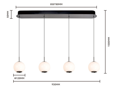 Lampa wisząca czwórka prosta LED Luberon czarny chrom Aviano Lighting 7051-405