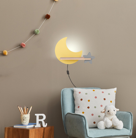 MOON LAMPA KINKIET ŚCIENNY 5W LED IQ KIDS Z PRZEWODEM Z WŁ. I WTYCZKĄ ZŁOTY+SZARY Candellux 21-84460