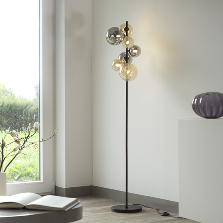 Lampa podłogowa czarna z kloszami dymionymi i bursztynowymi POPSICLE Paul Neuhaus 585-18