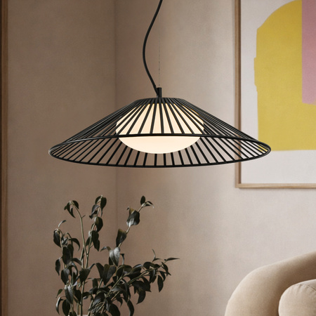 Czarna lampa wisząca ażurowy stożek z białym kloszem wewnątrz SONTE 50 cm 1xGX53 Candellux Studio 31-50939