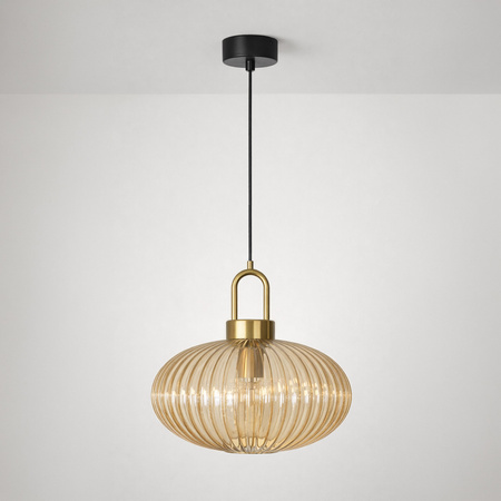 Czarna lampa wisząca z ryflowanym kloszem ufo K-5855 z serii AKARI Kaja Lighting