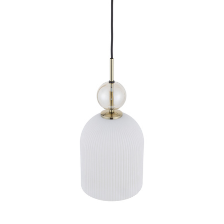 Lampa wisząca pojedyńcza karbowany szklany klosz z ozdobną szklaną kulą SOPHIA BIG COGNAC WHITE 1xE27 Tk Lighting 11374