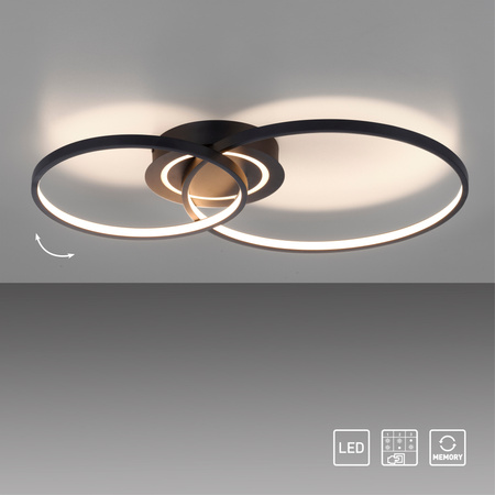 Czarna lampa sufitowa dwa ringi z dodatkowym podświetleniem na podstawie ASMINA LED 3000K 14540-18