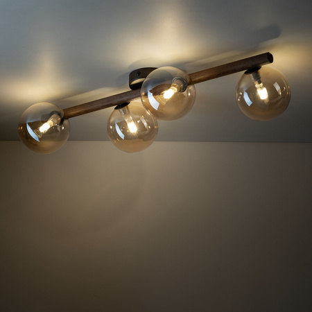 Lampa sufitowa drewniana konstrukcja i cztery szklane klosze ESTERA WOOD ORZECH BURSZTYN 4XG9 Tk Lighting 11094