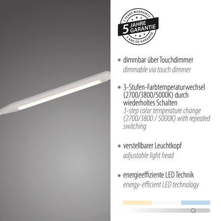Biała lampa podłogowa LED ze zmienną barwą światła i giętkim ramieniem ELLY Just Light 11031-16