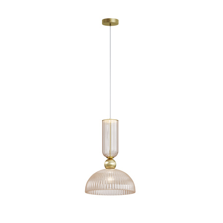 Złota lampa wisząca ryflowane bursztynowy klosz o średnicy 30cm Antic MOD302PL-01CG1 Maytoni