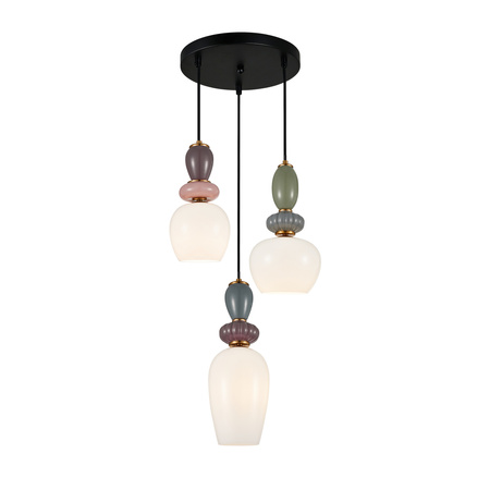 Lampa wisząca potrójna do salonu z ceramiki i szkła 3xE27 Martelo Italux PND-36545-3-GD-WH
