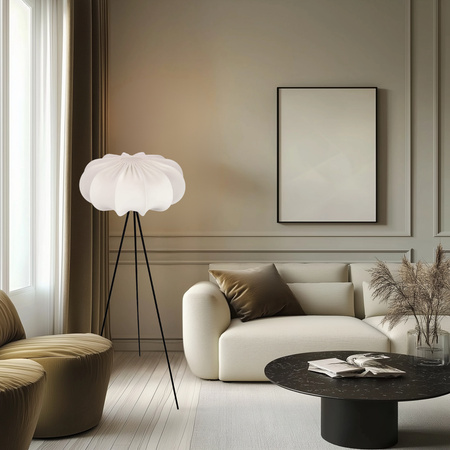 Lampa podłogowa trzy nogi z abażurem kremowym latte 52 cm CAFEE w stylu skandynawskim E27 Candellux Studio 51-42033