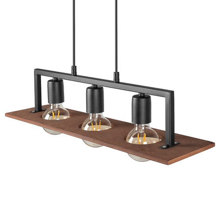 Lampa wisząca czarna potrójna z taflą drewna BERGEN 3xE27 Milagro MLP2848