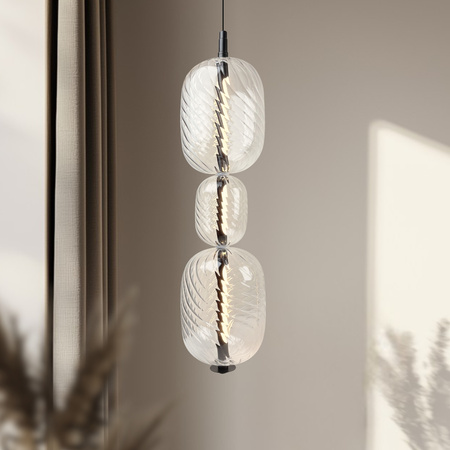 Lampa wisząca trzy szklane bezbarwne klosze na pionowym profilu PLAYA 12W LED 3000K Candellux Studio 33-50519