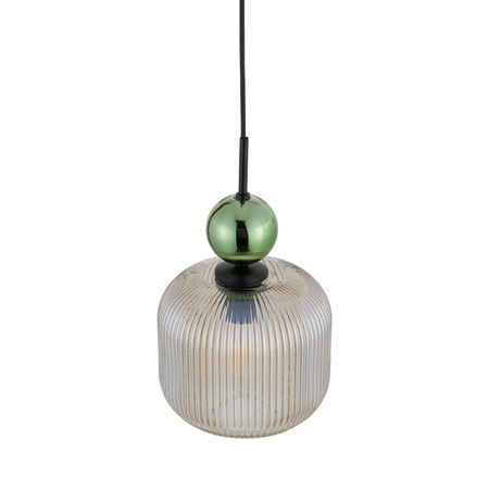 Lampa wisząca karbowane szkło z dekoracyjną kulą SOPHIA BIG GREEN COGNAC 1xE27 Tk Lighting 11372