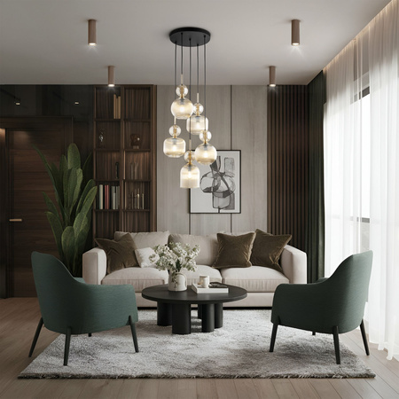 Lampa wisząca pięciozwisowa ze szklanymi karbowanymi kloszami na okrągłej podsufitce SOPHIA COGNAC 5xE14 Tk Lighting 11043