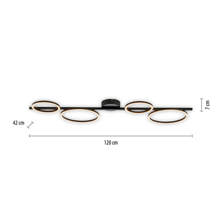 Podłużna czarna lampa sufitowa LED cztery ringi z funkcją ściemniania SwitchMo MINI RITUS Just Light 14211-18