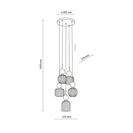 Lampa wisząca pięciozwisowa z ryflowanymi koniakowymi kloszami i zielonymi kulami SOPHIA GREEN COGNAC 5xE14 Tk Lighting 11149