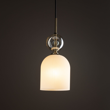 Lampa wisząca z białym ryflowanym kloszem i ozdobną bursztynową kulą SOPHIA COGNAC WHITE 1xE14 Tk Lighting 11020