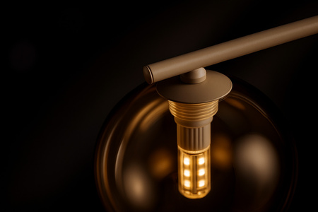 Beżowy kinkiet z bursztynowym kloszem do salonu LEMO Kaja Lighting K-5849