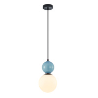 Lampa wisząca niebieska kula z białym kloszem o średnicy 18cm 1xE27 Mastal Italux PND-36603-1M-BK-BLU