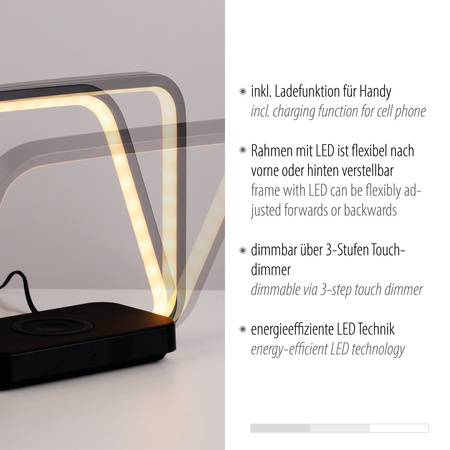 Lampka stołowa czarna ramka LED ze stacją ładowania OMARI Just Light 11019-18