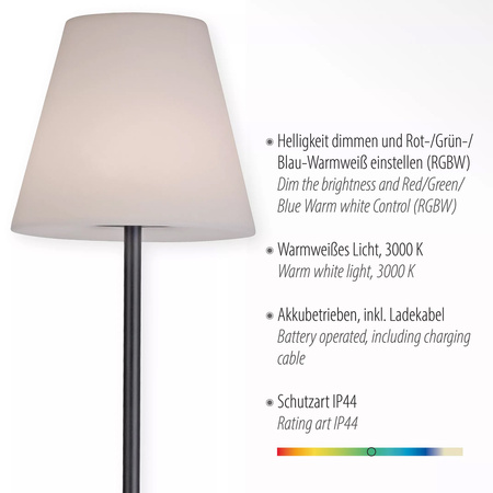 Lampa podłogowa 152cm na zewnętrz ładowana USB HOLLY Just Light Paul Neuhaus 19826-18