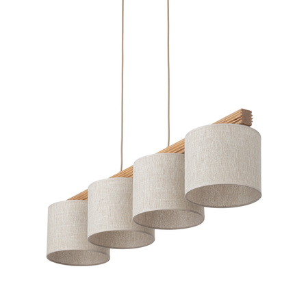 Lampa wisząca cztery abażury na drewnianej belce VIGA SHADE SOSNA 4xE27 Tk Lighting 11770