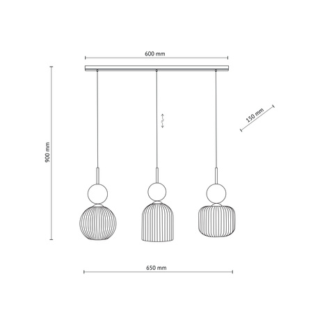 Lampa wisząca listwa potrójna z ryflowanymi koniakowymi kloszami i zielonymi kulami SOPHIA GREEN COGNAC 3xE14 Tk Lighting 11147