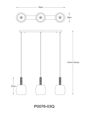 Lampa wisząca trzy szklane klosze na czarnej listwie CALVO 3xG9 Zuma Line P0076-03Q-P7AA