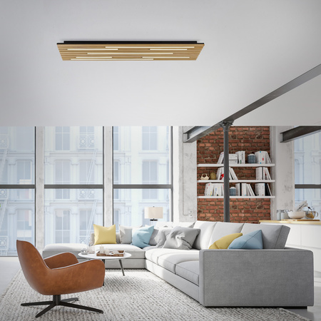 Prostokątna lampa sufitowa 115x30cm drewniane lamele z LED strerowana pilotem i aplikacją Q-AKUSTIK Paul Neuhaus 6422-79