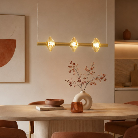 Lampa wisząca złota ryflowana pozioma tuba ze szklanymi kloszami Padre Gold 18W LED Milagro ML2799