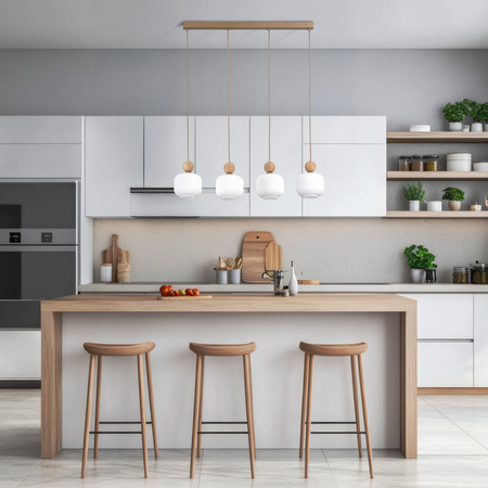 Poczwórna lampa wisząca z ryflowanymi kloszami i dodatkiami drewna BALLO 4xE14 Tk Lighting 11051