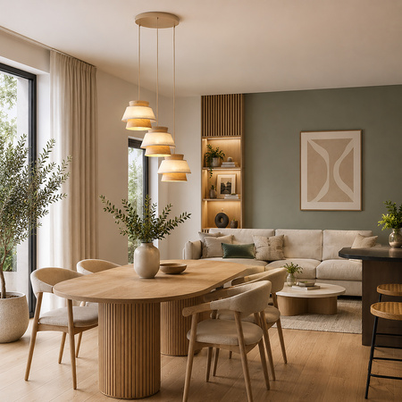 Lampa wisząca trzy zwisy z abażurami z lnu na kole KALUM LEN 3XE27 Tk Lighting 11807