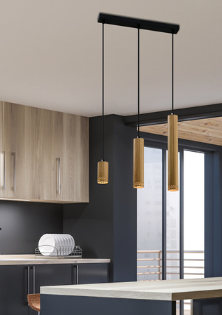 Tubo lampa wisząca czarny 3x25w gu10 klosz mix drewniany Candellux 33-79114
