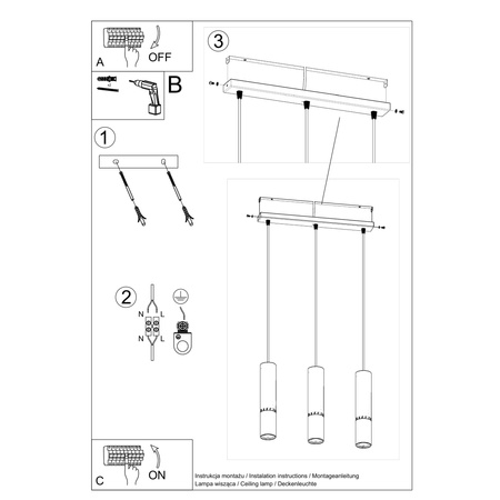 Lampa wisząca LOOPEZ 3L czarny/chrom Sollux SL.0942
