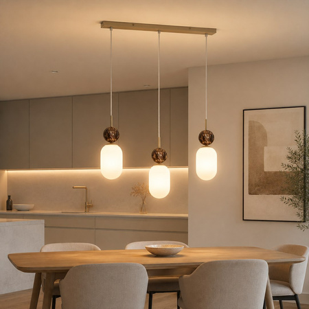 Lampa wisząca potrójna na listwie z imitacją marmuru Crema 3xE14 Milagro MLP2813