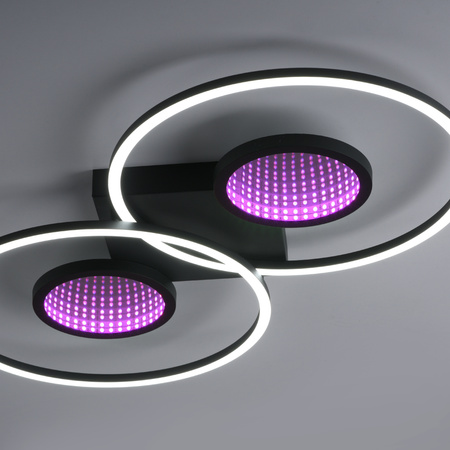 Lampa sufitowa czarna dwa okręgi plus dwa koła RGB imitujące tunel LED RGB Just Light TUNEL 15160-18