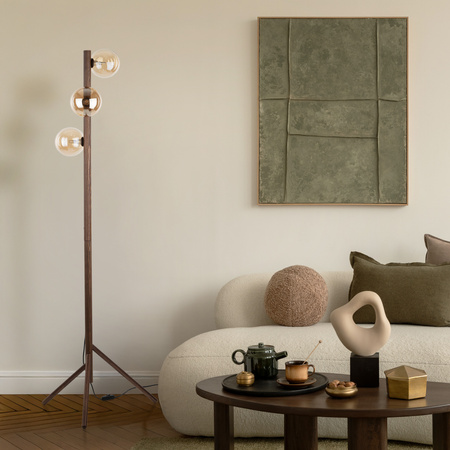 Drewniana lampa podłogowa ze szklanymi kloszami 3xG9 ESTERA WOOD ORZECH BURSZTYN Tk Lighting 16151